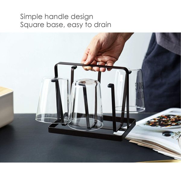 Cup Drying Rack, Metal 6 Cup Silicone Protective Hooks